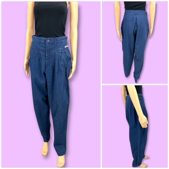 American VINTAGE Cherokee 1970s Pleated Mom Jeans Size 10/12 High Rise Dark Wash - Picture 1 of 11